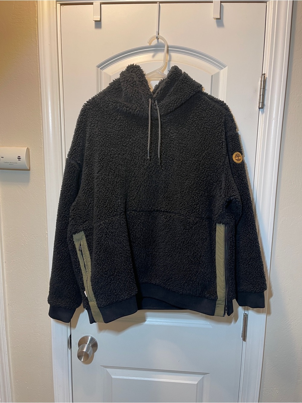 Timberland Black Sherpa Puffer Hoodie with Olive Trim